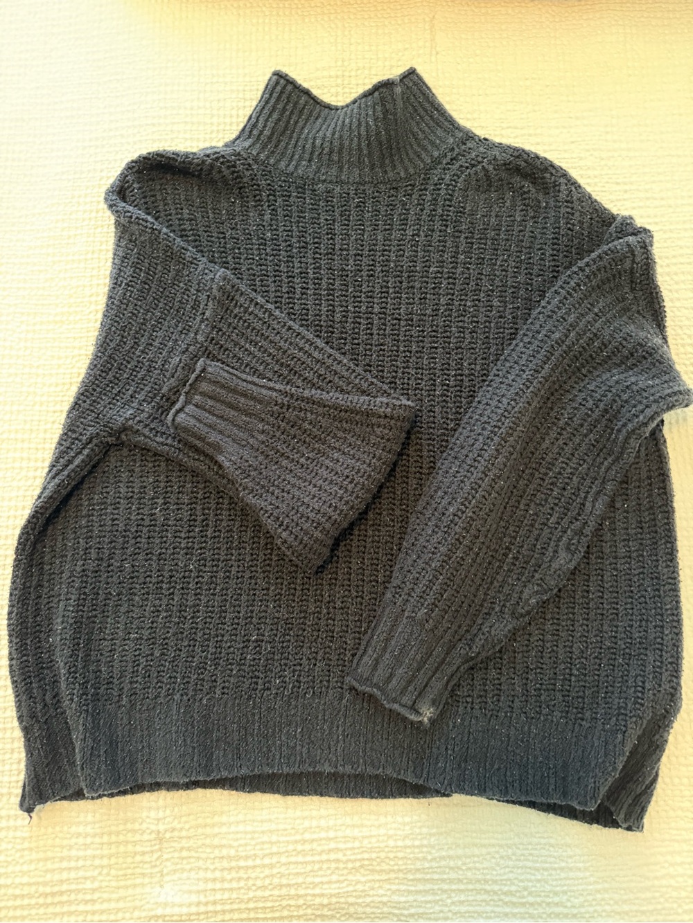 American Eagle Outfitters Women's Black Turtleneck Waffle Knit Sweater